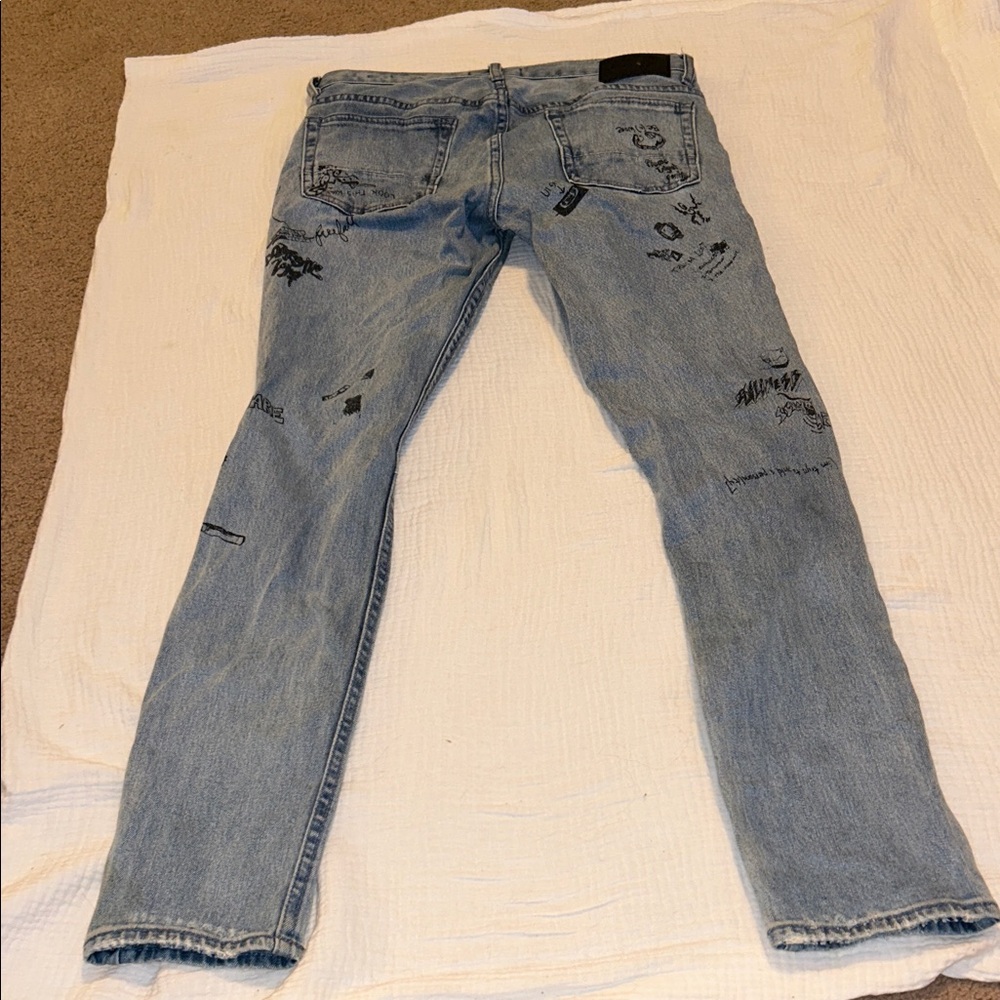 PacSun Mens Graffiti Jeans Black Graphics 31 x 32 Comfort Stretch Skinny Skater - Picture 8 of 14